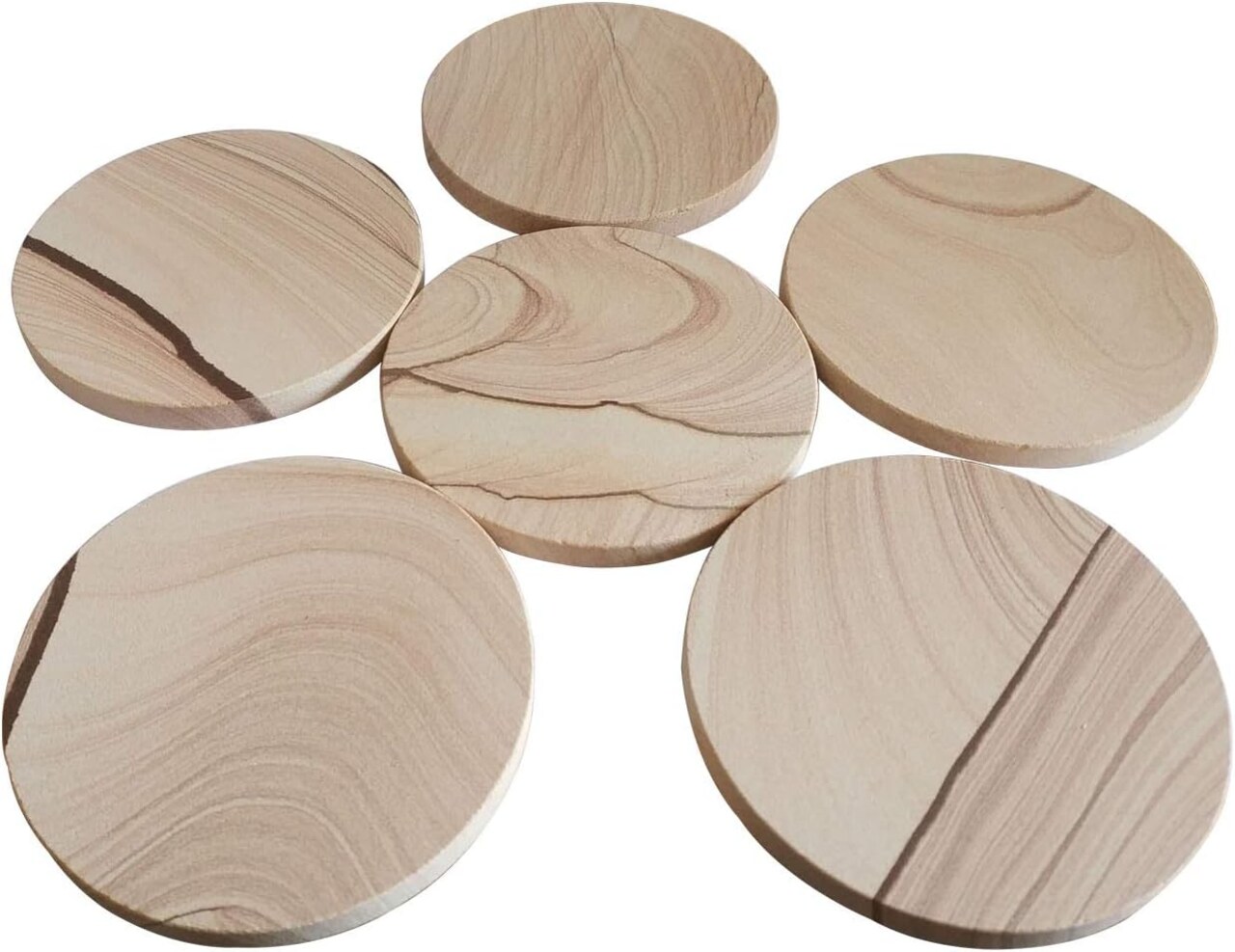 Sandstone Coaster,Set of Six,Natural Sandstone 3.94 Inch Fashion Pattern,Cork Non-Slip Back Cover